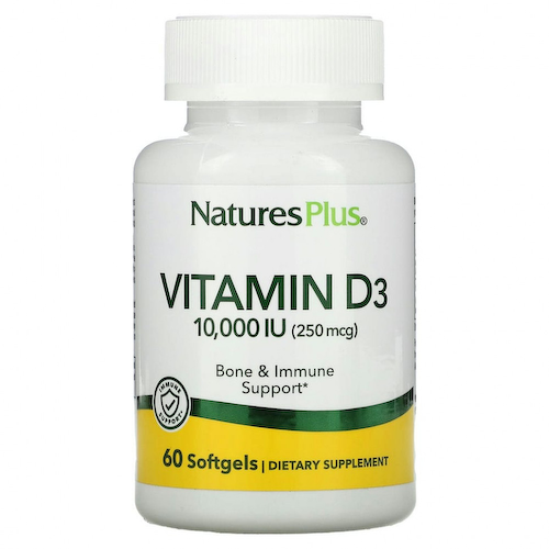 NaturesPlus, Витамин D3, 10 000 МЕ (250 мкг), 60 мягких таблеток #1