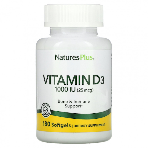 NaturesPlus, Витамин D3, 25 мкг (1000 МЕ), 180 капсул #1