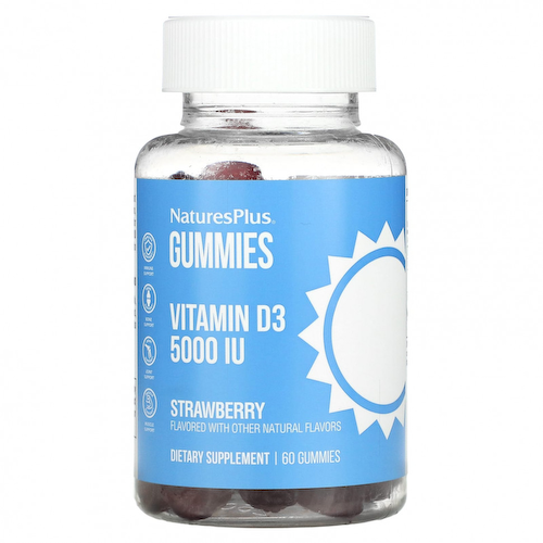 NaturesPlus, Жевательные таблетки с витамином D3, клубника, 5000 МЕ, 60 жевательных таблеток #1