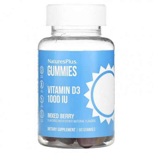 NaturesPlus, Жевательные таблетки с витамином D3, ягодное ассорти, 1000 МЕ, 60 жевательных таблеток #1