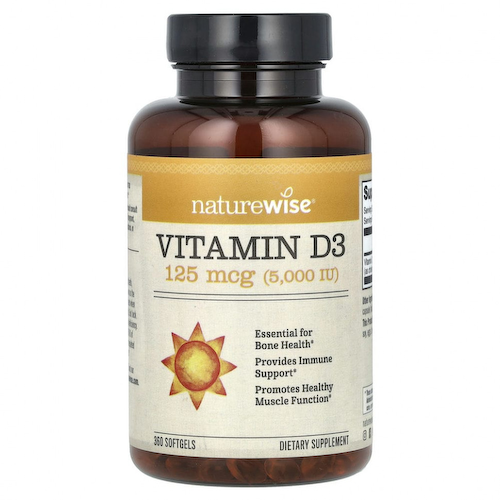 NatureWise, витамин D3, 125 мкг (5000 МЕ), 360 капсул #1