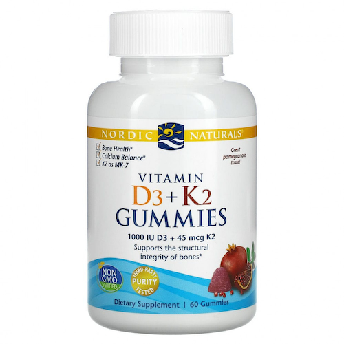 Nordic Naturals, жевательные конфеты с витаминами D3 и K2, гранат, 60 жевательных конфет #1