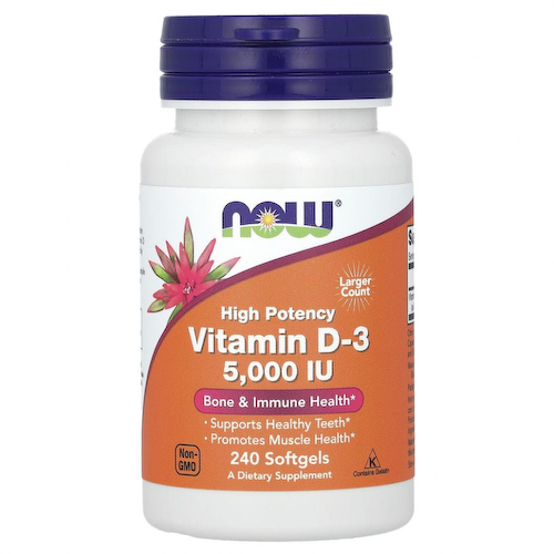 NOW Foods, витамин D3, 125 мкг (5000 МЕ), 240 капсул #1