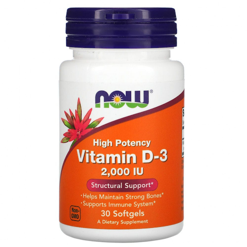 NOW Foods, витамин D3, 50 мкг (2000 МЕ), 30 капсул #1
