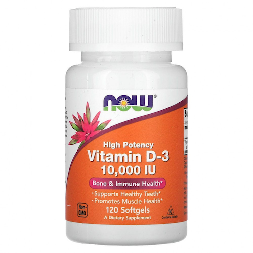 NOW Foods, высокоактивный витамин D3, 10 000 МЕ, 120 капсул #1