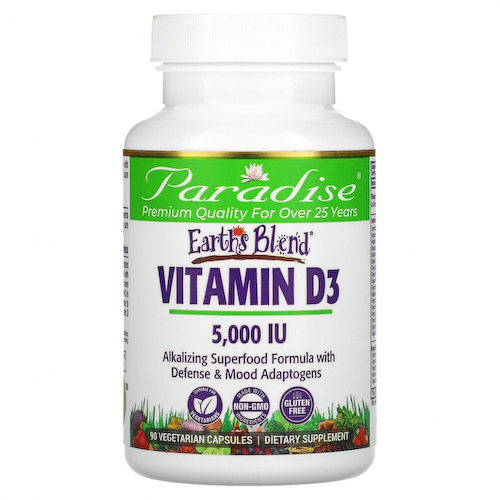 Paradise Herbs, Earths Blend, витамин D3, 5000 МЕ, 90 вегетарианских капсул #1