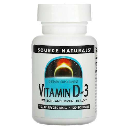 Source Naturals, витамин D3, 10 000 МЕ, 120 капсул #1