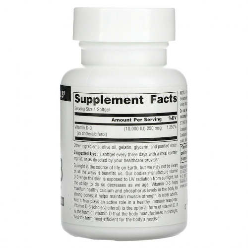 Source Naturals, витамин D3, 10 000 МЕ, 120 капсул #1
