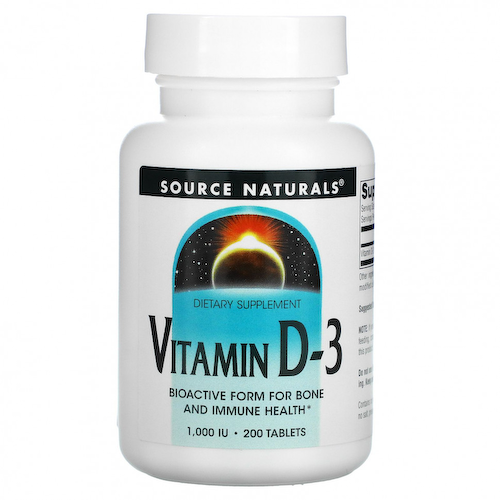 Source Naturals, витамин D3, 1000 МЕ, 200 таблеток #1