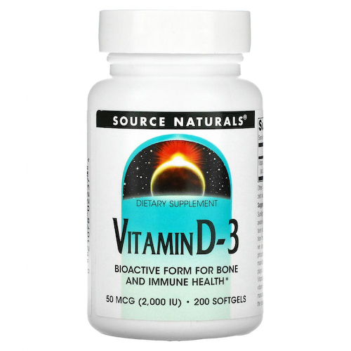 Source Naturals, Витамин D-3, 2000 международных единиц, 200 мягких капсул #1