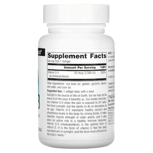 Source Naturals, Витамин D-3, 2000 международных единиц, 200 мягких капсул #1