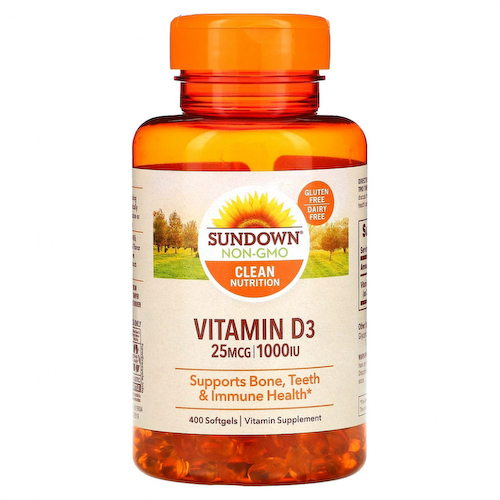 Sundown Naturals, Витамин D3, 25 мкг (1000 МЕ), 400 мягких таблеток #1