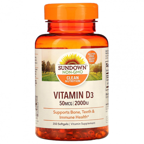 Sundown Naturals, Витамин D3, 50 мкг (2000 МЕ), 350 мягких таблеток #1