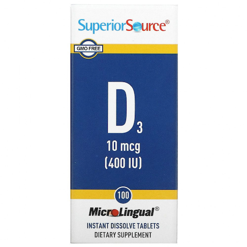 Superior Source, MicroLingual, Витамин D3, 400 IU, 100 таблеток #1