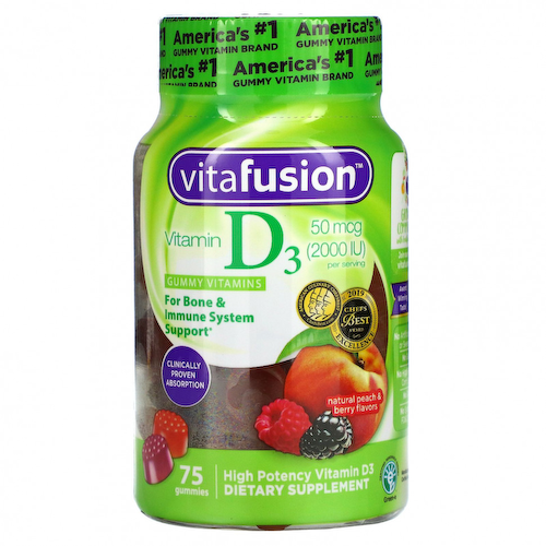 VitaFusion, Витамин D3, натуральный персик и ягоды, 25 мкг (1000 МЕ), 75 жевательных таблеток #1