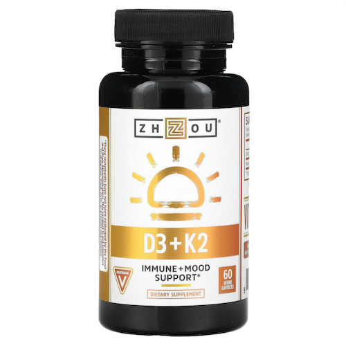 Zhou Nutrition, K2 + D3, поддержка 2-в-1, 60 вегетарианских капсул #1
