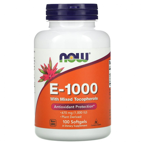 NOW Foods, E-1000, витамин E со смешанными токоферолами, 670 мг (1000 МЕ), 100 капсул #1