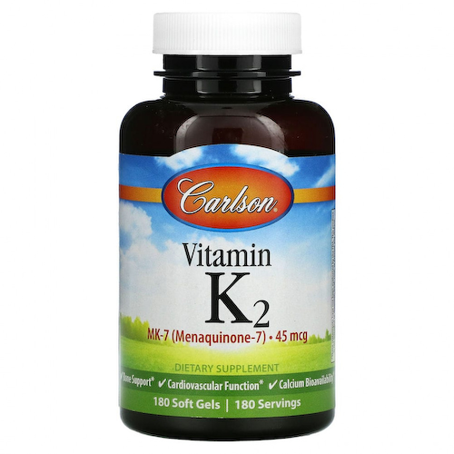 Carlson Labs, Витамин K2 MK-7 (менахинон-7), 45 мкг, 180 мягких таблеток #1