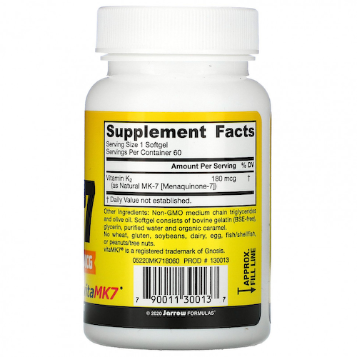 Jarrow Formulas, MK-7, самая активная форма витамина K2, 180 мкг, 60 мягких таблеток #1