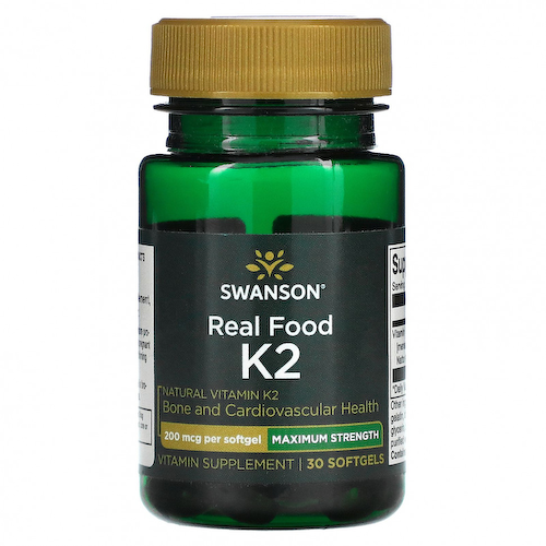 Swanson, Maximum Strength, Real Food K2, 200 мкг, 30 мягких таблеток #1