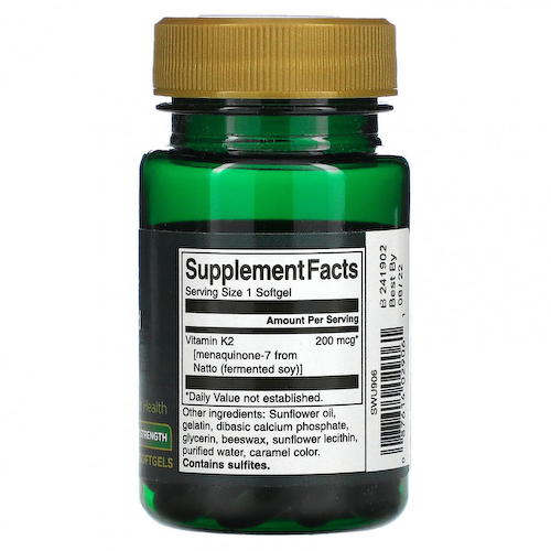 Swanson, Maximum Strength, Real Food K2, 200 мкг, 30 мягких таблеток #1