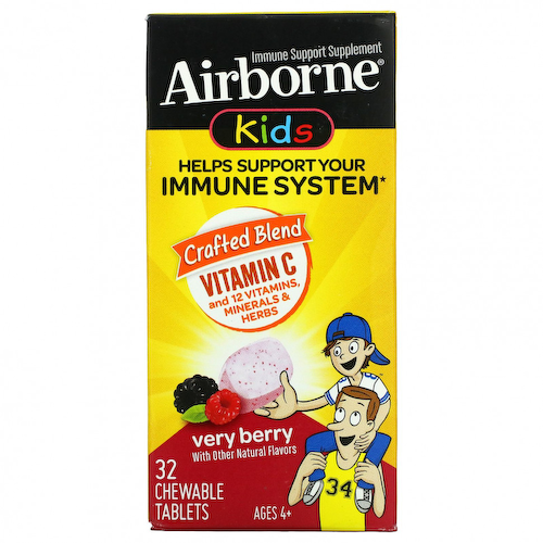 AirBorne, Kids, добавка для поддержки иммунитета, для детей от 4 лет, ягоды, 32 жевательные таблетки #1