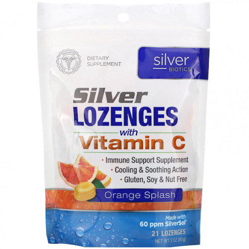 American Biotech Labs, Silver Biotics, Серебряные леденцы, 60 частей на миллион SilverSol, апельсиновый всплеск, 21 леденец #1
