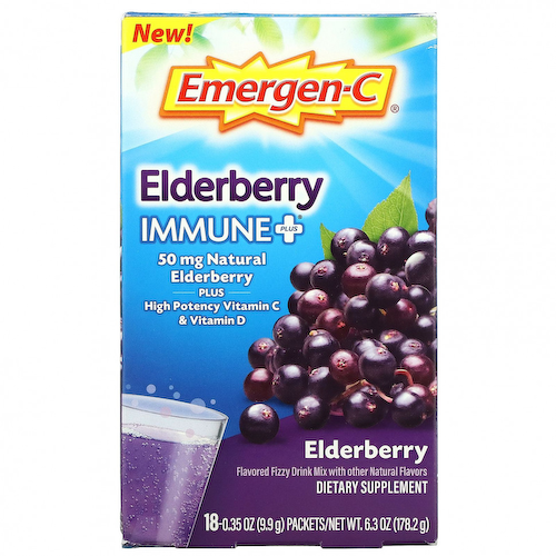 Emergen-C, Immune +, бузина, 50 мг, 18 пакетиков по 9,9 г (0,35 унции) #1
