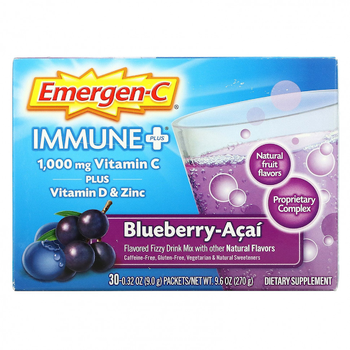 Emergen-C, Immune +, витамин C, витамин D и цинк, голубика и асаи, 1000 мг, 30 пакетиков по 9,0 г (0,32 унции) #1