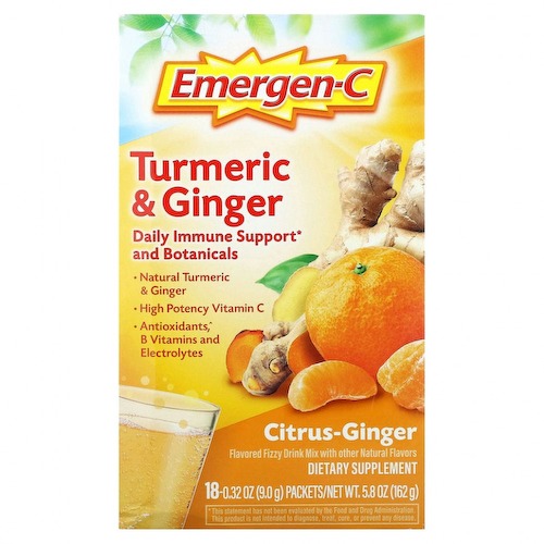 Emergen-C, Куркума и имбирь, цитрусовый и имбирь, 18 пакетиков по 9 г (0,32 унции) #1