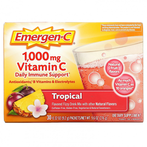 Emergen-C, Витамин C, смесь ароматизированных газированных напитков, тропические фрукты, 1000 мг, 30 пакетиков по 9,2 г (0,32 унции) #1