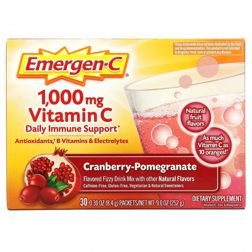 Emergen-C, Витамин C, смесь ароматизированных газированных напитков, клюква и гранат, 1000 мг, 30 пакетиков по 8,4 г (0,30 унции) #1