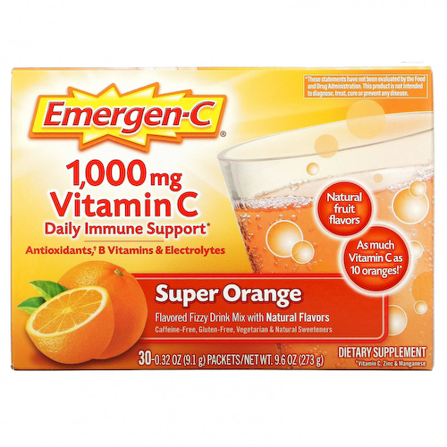 Emergen-C, Витамин C, смесь ароматизированных газированных напитков, супер-апельсин, 1000 мг, 30 пакетиков по 9,1 г (0,32 унции) #1