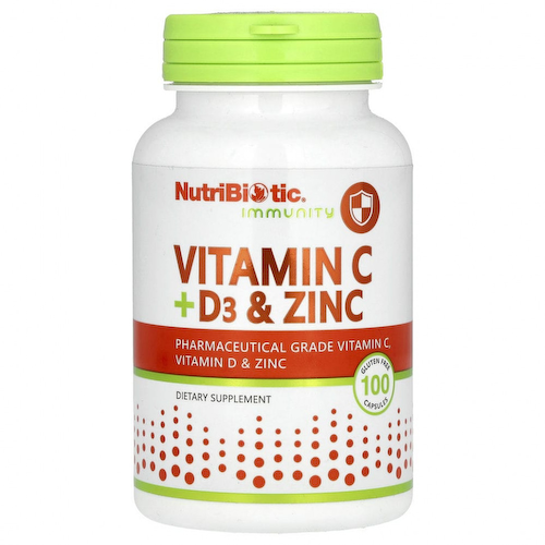 NutriBiotic, Immunity, витамины C + D3 и цинк, 100 капсул #1