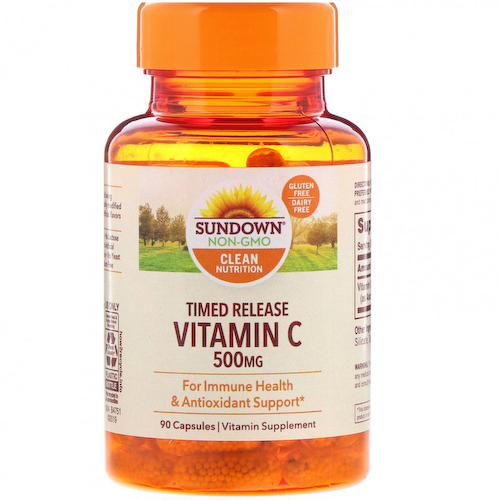 Sundown Naturals, Витамин C, замедленное высвобождение, 500 мг, 90 капсул #1