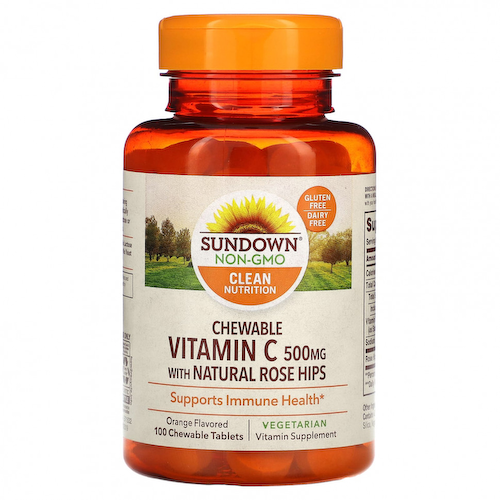 Sundown Naturals, Жевательный витамин C с натуральным шиповником, апельсин, 500 мг, 100 жевательных таблеток #1