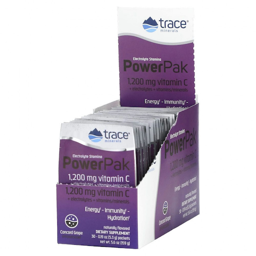 Trace Minerals ®, Electrolyte Stamina PowerPak, виноград Конкорд, 30 пакетиков. 5,3 г (0,19 унции) каждый #1