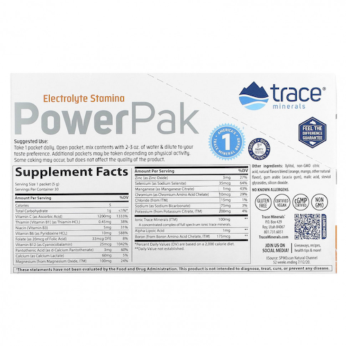 Trace Minerals ®, PowerPak, апельсин и манго, 30 пакетиков по 5 г (0,18 унции) #1