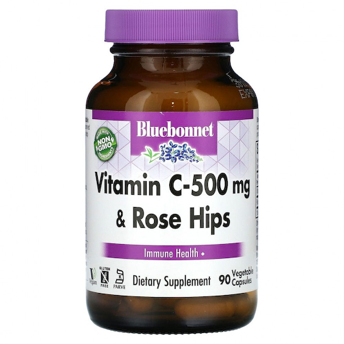 Bluebonnet Nutrition, 500 мг витамина C и шиповник, 90 растительных капсул #1