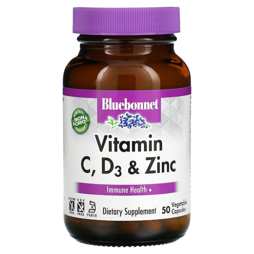 Bluebonnet Nutrition, Витамин C, D3 и цинк, 50 растительных капсул #1