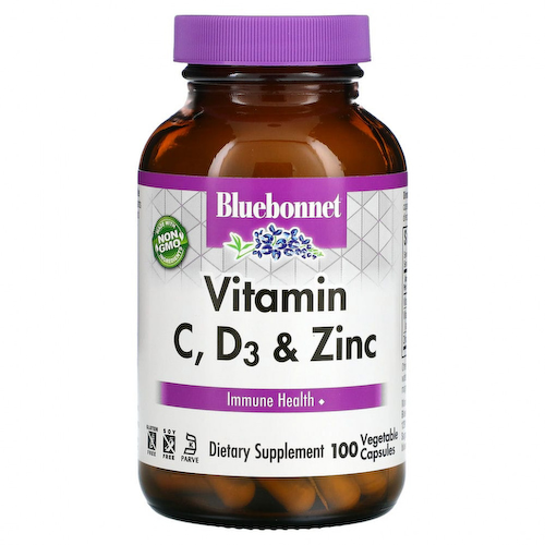 Bluebonnet Nutrition, Витамин C, D3 и цинк, 100 растительных капсул #1