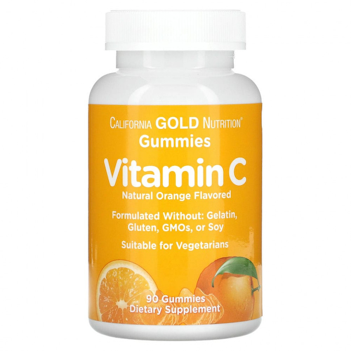 California Gold Nutrition, жевательные таблетки с витамином C, натуральный апельсиновый вкус, без желатина, 90 жевательных таблеток #1