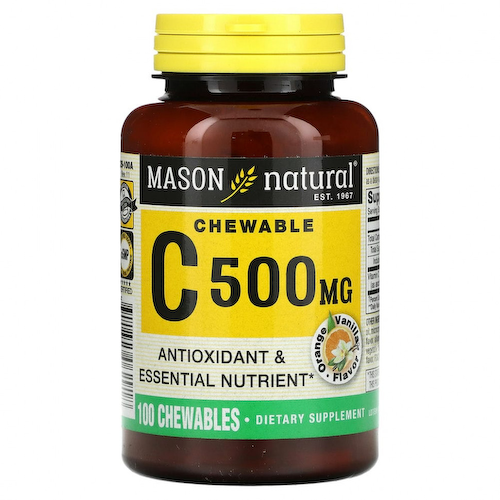 Mason Natural, Витамин C, апельсин и ваниль, 500 мг, 100 жевательных таблеток #1