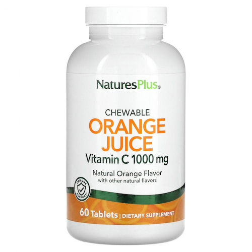 NaturesPlus, Жевательный апельсиновый сок с витамином C, апельсин, 1000 мг, 60 таблеток #1