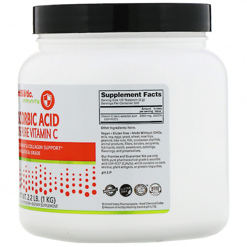 NutriBiotic, Immunity, аскорбиновая кислота, 100% чистый витамин C, кристаллический порошок, 1 кг (2,2 фунта) #1