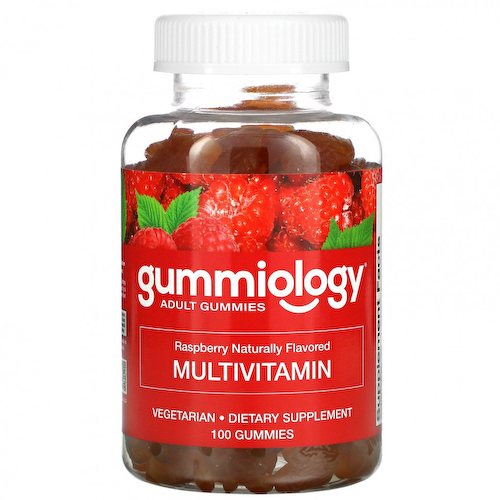 Gummiology, мультивитамины для взрослых в жевательных таблетках, с натуральным вкусом малины, 100 вегетарианских жевательных таблеток #1