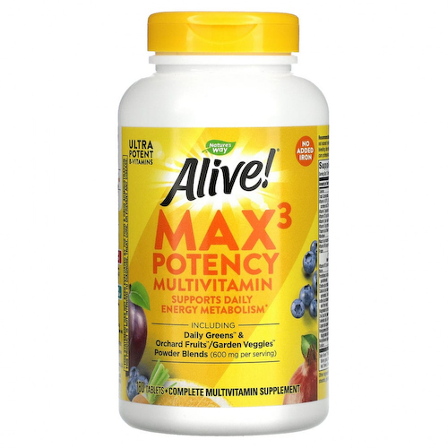 Nature's Way, Alive! Max3 Potency, мультивитамины повышенной эффективности, без добавления железа, 180 таблеток #1