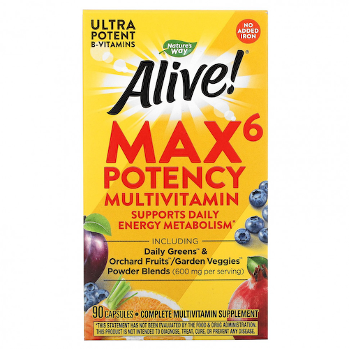 Nature's Way, Alive! Max6 Potency, мультивитамины повышенной эффективности, без добавления железа, 90 капсул #1