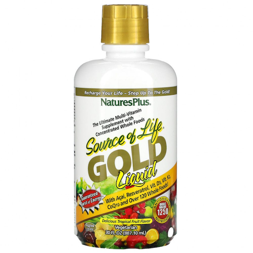 NaturesPlus, Source of Life, Gold Liquid, мультивитаминная добавка, тропические фрукты, 887,1 мл (30 жидк. унций) #1