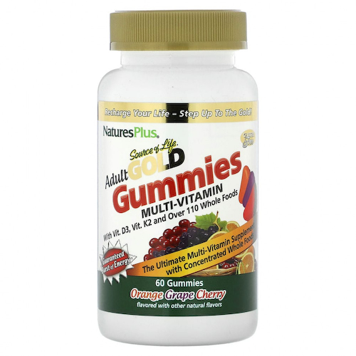 NaturesPlus, Source of Life, Gold Gummies, мультивитамины для взрослых, апельсин, виноград, вишня, 60 жевательных таблеток #1